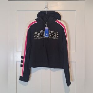 Adidas Originals Legacy Cropped Hoodie Sweatshirt New Sz Large Black Pink White